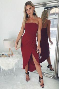 Modest Burgundy Prom Dress , Charming Prom Dress With Slit  cg6706