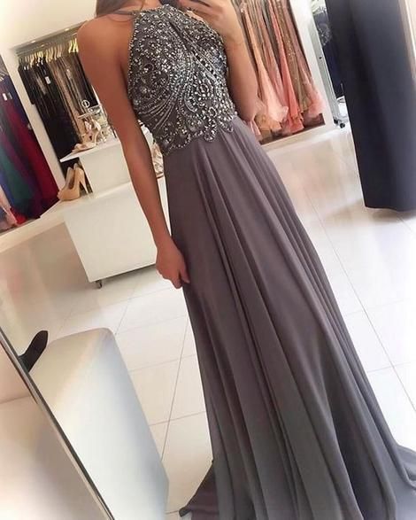 ackless A-line Beaded Chiffon Long Prom Dress Fashion Wedding Party Dress  cg674