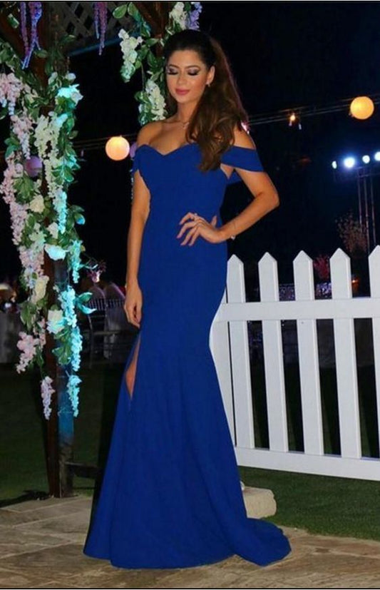 Sexy Off The Shoulder Prom Dresses,Long Royal Blue Prom Dress,Mermaid Evening Dress With Slit,Prom Dresses  cg6777