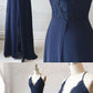 Spaghetti Straps Floor Length Navy Blue Lace Prom Dresses, Navy Blue Lace Formal Evening Bridesmaid Dresses cg680