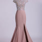Scoop Prom Dresses Beaded Bodice Chiffon Trumpet Sweep Train  cg6867