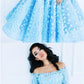 Off Shoulder A-Line 3/4 Sleeves Blue Short Prom Dress with Flowers  cg6887