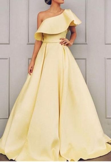 Simple one shoulder yellow long prom dress 2019 cg695