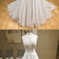 Wh v neck tulle long prom dress, lace evening dress, white lace wedding dress  cg7109