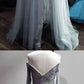 gray tulle lace long prom dress, gray tulle evening dress  cg7114