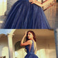 Gorgeous A-Line V Neck Open Back Navy Blue Beaded Long Prom Dresses,Sparkly Evening Party Dresses,Ball Gown Formal Dresses  cg7127