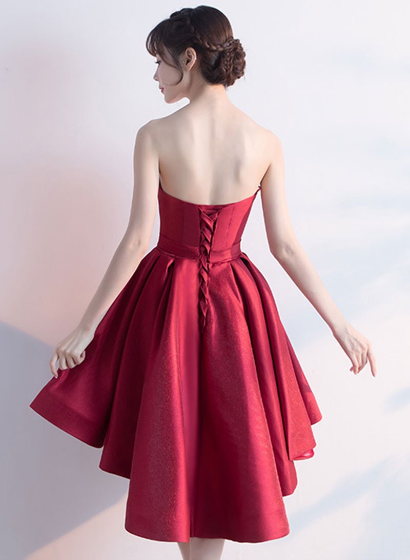 Cute burgundy sweetheart neck short dress, homecoming dress cg724