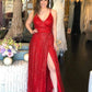 Princess Red Long Prom Dress with Slit  cg7364