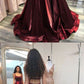 Simple Burgundy Satin Open Back Long Pageant Prom Dress  cg7547