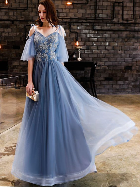 A-Line Spaghetti Strap Floor Length Tulle Elegant Formal Evening / Wedding Party promDress  cg7570