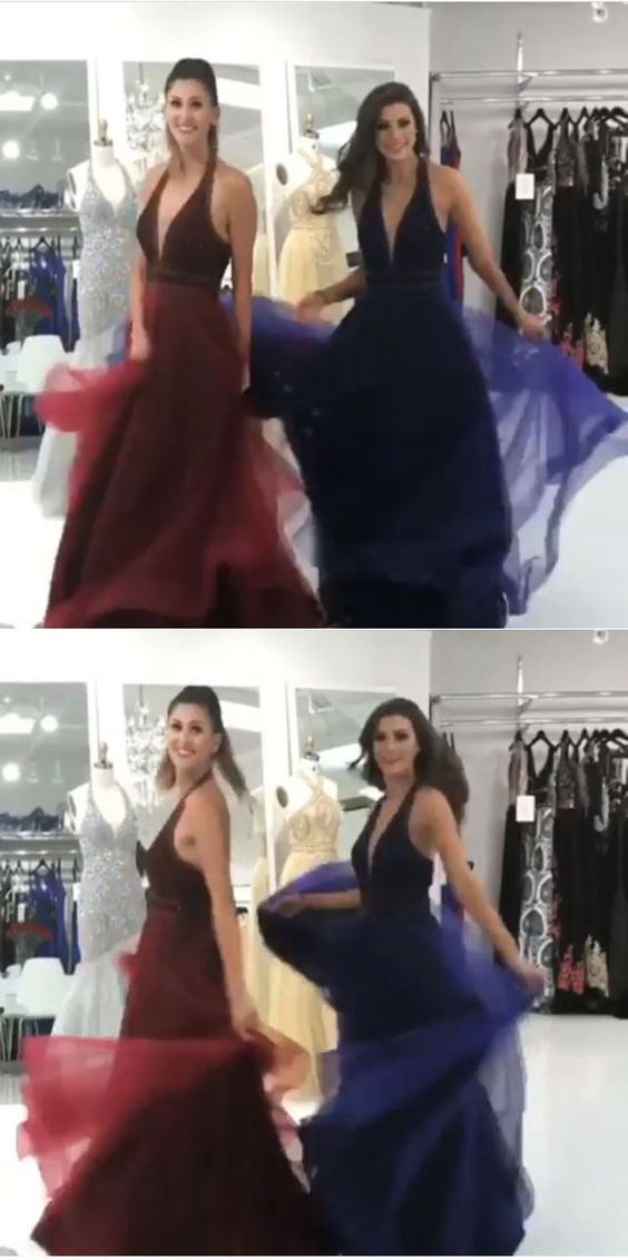 Halter Burgundy Royal Blue Prom Dresses  cg7595