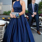 Simply navy blue long prom dress  cg7611