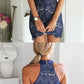 Sheath High Neck Sleeveless Navy Blue Mini Homecoming Dress with Lace cg765