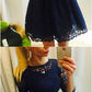 A-Line Bateau 3/4 Sleeves Navy Blue lace Homecoming Dress cg766