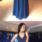 A Line V Neck Lace up Navy Blue Chiffon Long Prom Dresses with Beads Party Dresses  cg7666