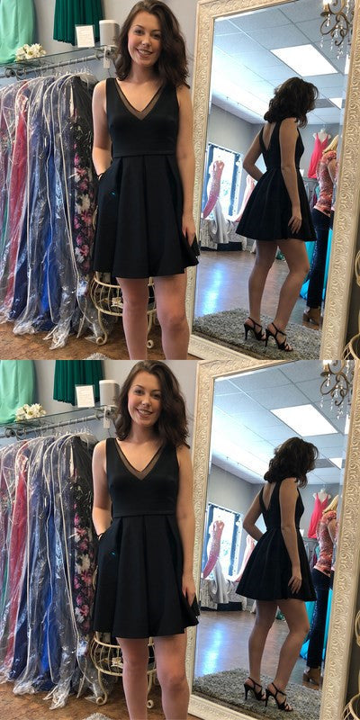 Black homecoming Dress, Short Black Party Dress cg775