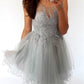A-Line Illusion Neck Knee-Length Homecoming Dress with Appliques cg777