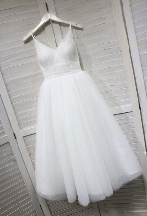 A-Line Spaghetti Straps White Homecoming Dress cg780