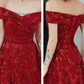 Dark Red Lace Off Shoulder Bridesmaid Dress, Long Prom Dress  cg7803