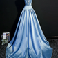 Blue Sweetheart Satin Long Party Gown With Straps, Blue Prom Dress 2020  cg7805