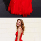 Red v neck tulle long prom dress red tulle formal dress  cg7808