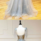 GRAY V NECK TULLE SEQUIN LONG PROM DRESS GRAY TULLE FORMAL DRESS  cg7832