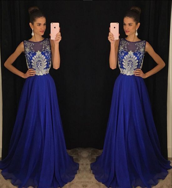 Prom Dresses,Evening Dress,Royal Blue Prom Dresses,Royal Blue Prom Dress,Silver Beaded Formal Gown  cg7974