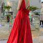 Beautiful Prom Dresses, A-Line Round Neck Red Satin Prom Dress with Bowknot  cg8004