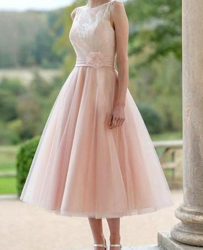 Elegant Blush Pink Round Neck Sleeveless Tulle Prom Dresses Evening Dresses  cg8031