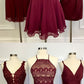 Two Piece Square Knee-Length Burgundy Homecoming Dress with Lace cg804