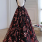 Gorgeous Black Tulle Long Formal Gown, Floral Evening Party prom Dress  cg8165