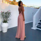 A-Line Deep V-Neck Backless Floor-Length Pink Chiffon Prom Dress with Split   cg8225