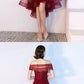 Burgundy tulle lace short dress, burgundy tulle evening homecoming dress cg826