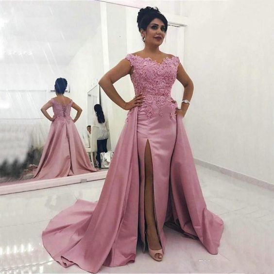 pink prom dresses 2020 v neck detachable skirt satin floor length evening dresses gowns  cg8323