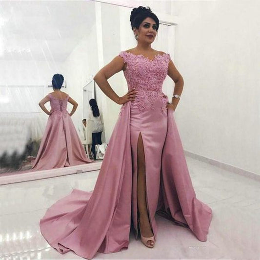 pink prom dresses 2020 v neck detachable skirt satin floor length evening dresses gowns  cg8323