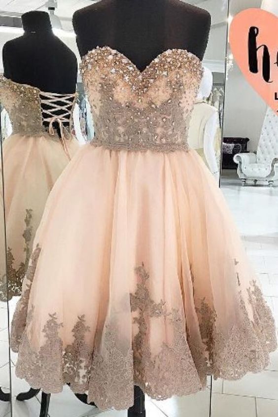 2020 Hot Selling Tulle Homecoming Dresses A Line Sweetheart With Appliques Lace  cg8345