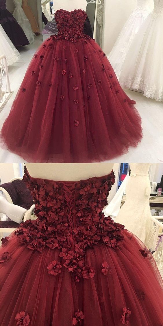 Strapless Burgundy Tulle Ball Gown Prom Dress, Formal Evening Dress, Women Dress  cg845