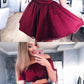 A-Line Off the Shoulder Short Sleeves Burgundy Short Homecoming Dress cg855