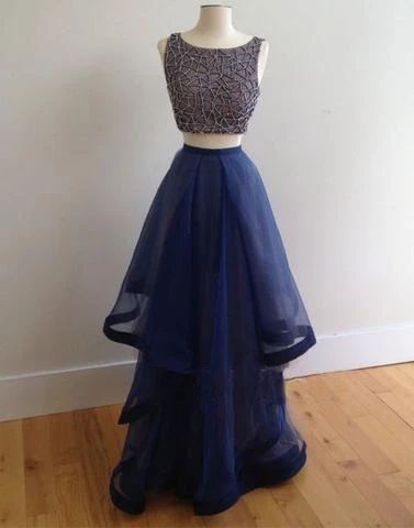 blue two pieces beaded top prom dress  cg8554