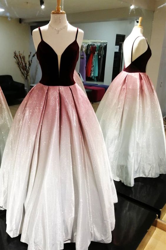 Burgundy Silver Ombre prom Gown  cg8569