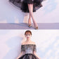 Black tulle lace short dress, black tulle homecoming dress cg857