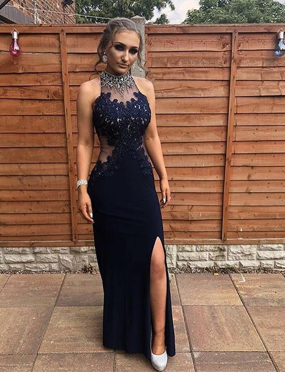 Charming Mermaid Appliques Prom Dress with Slit, Long Evening Dress  cg8584