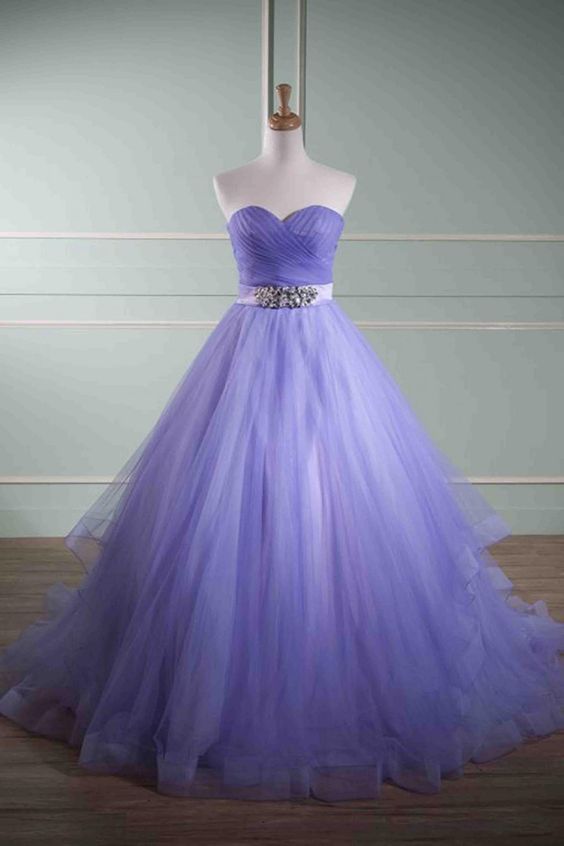 Purple Tulle Sweetheart Train Ball Gown Dresses prom dress  cg8588