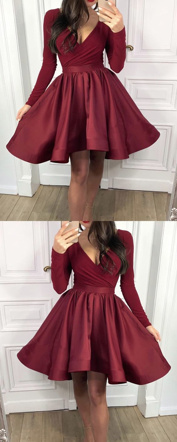 Long Sleeves Satin Ruffles Homecoming Dresses cg868