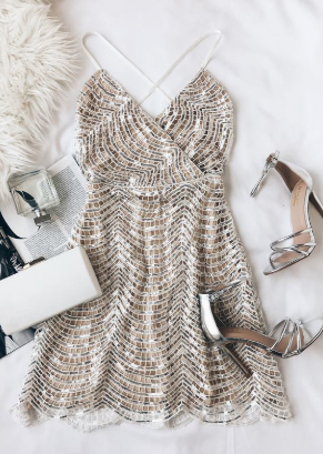 WHITE AND SILVER SEQUIN MINI homecoming DRESS cg872