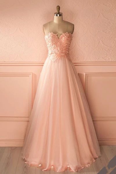Simple pink strapless long sweet 16 prom dresses  cg8861