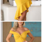 Solid Off Shoulder Twisted Ruffles Irregular homecoming Dress cg887