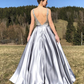 Gray satin beads long prom dress evening dress  cg8967