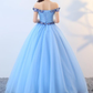 Beautiful Blue Off Shoulder Long Party prom Dress, Sweet 16 Dresses  cg9102