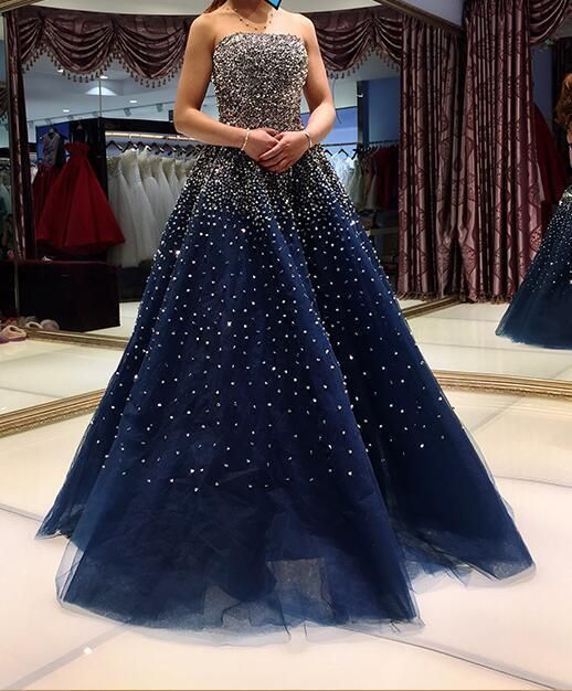 Blue Sequins Long Tulle Sweet 16 Gown, Blue Party Dress prom dress   cg9199